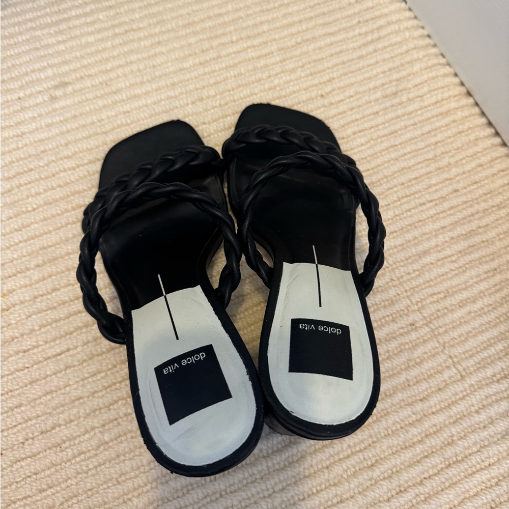 Dolce Vita 7 Nairi Block Heel Braided Strap Sandals Black Leather - Picture 11 of 11